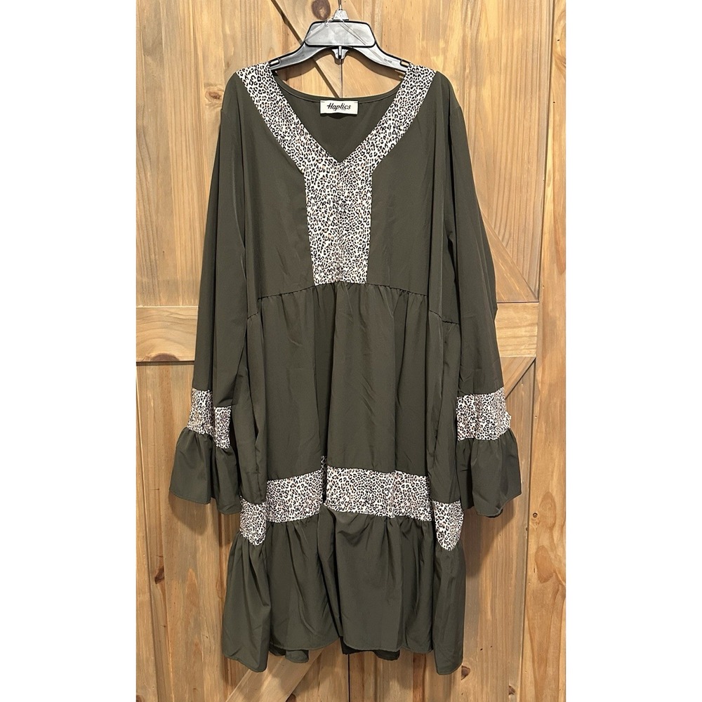 Haptics By Holly Harper Olive Green and Leopard Print Dress